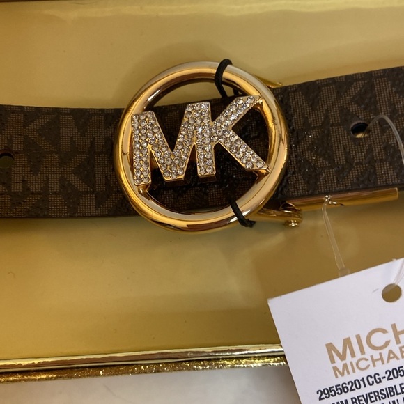 New Michael Kors Logo Belt brown w Gold Hardware - Picture 2 of 6